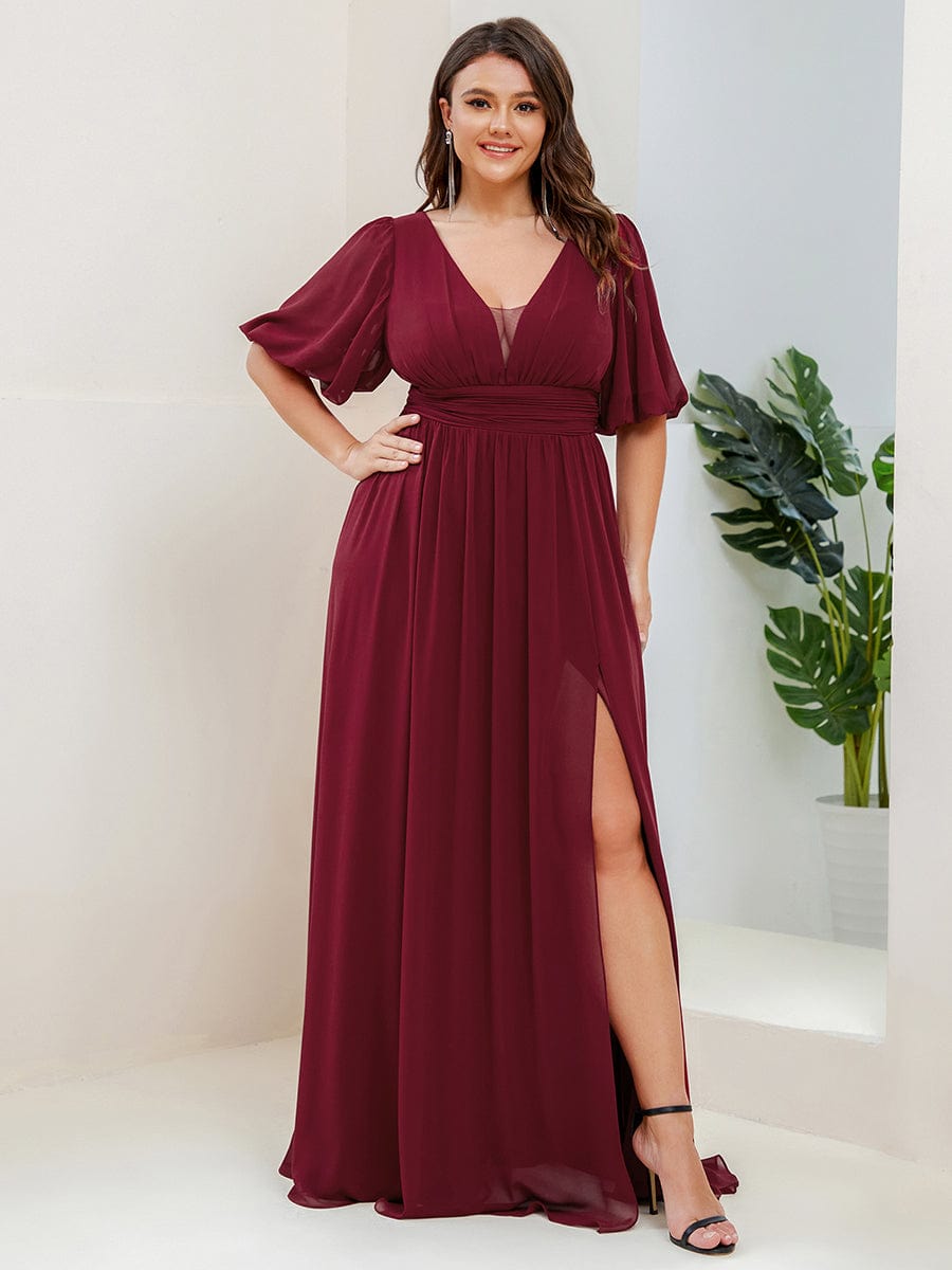 Plus Size Illusion V-Neck Slit Maxi Dress Plus Size Illusion V-Neck Slit Maxi Dress