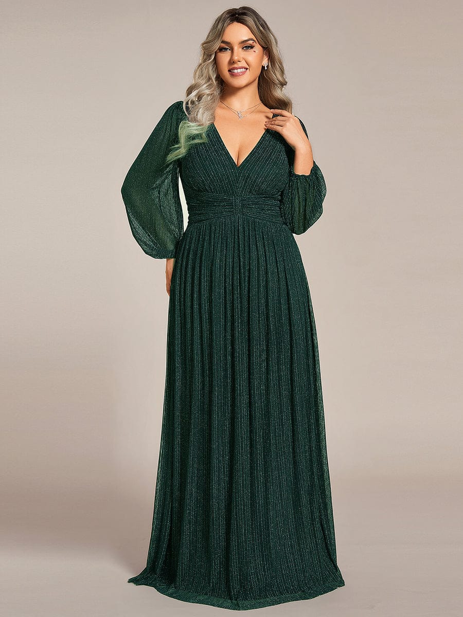 Plus Size Glitter Maxi Dress | Long Sleeve Empire Waist Gown Ever-Pretty Plus Plus Size Glitter Maxi Dress | Long Sleeve Empire Waist Gown Ever-Pretty Plus