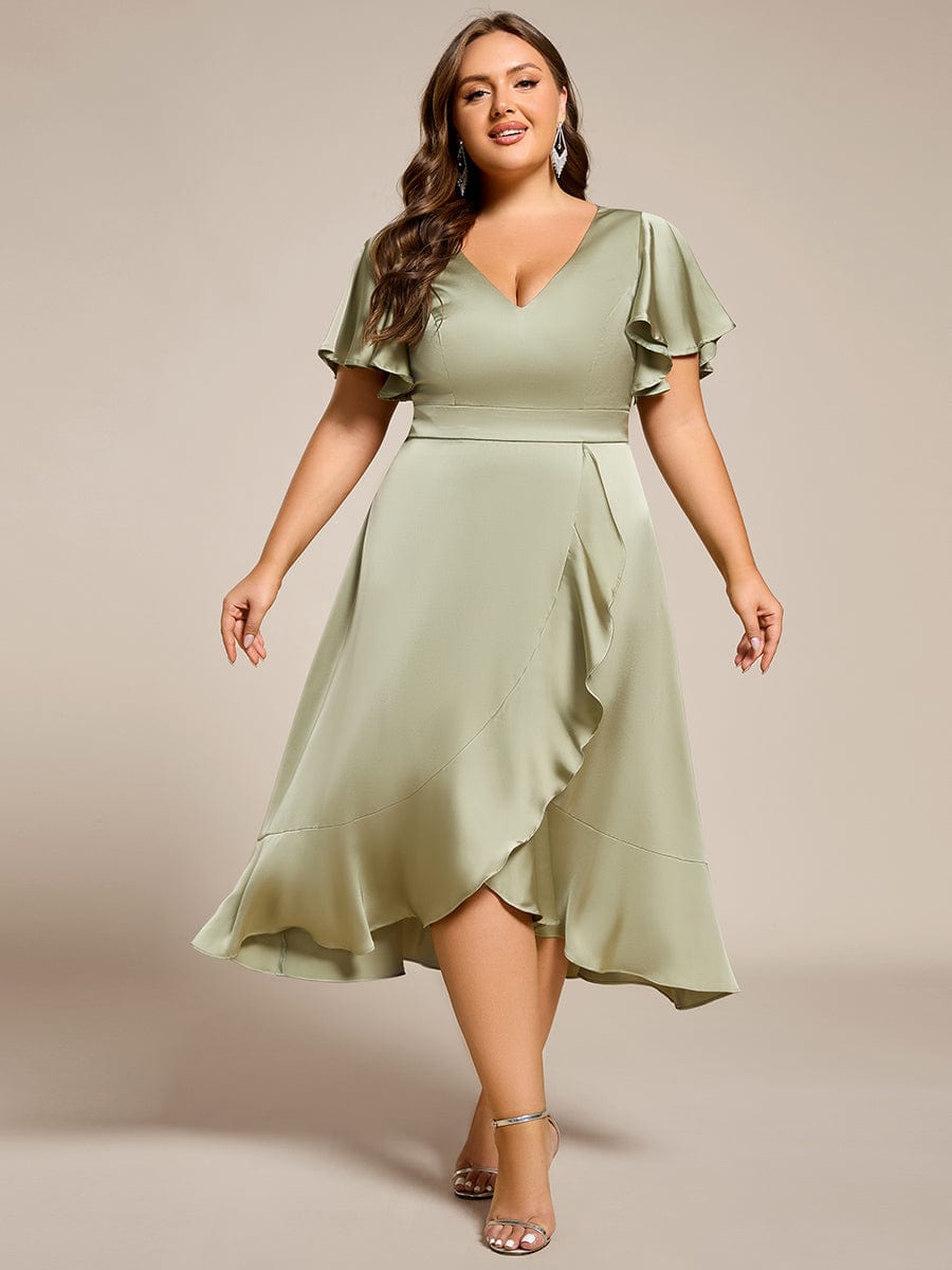 Plus Size V-neck Satin Ruffled Midi Dress Ever-Pretty Plus Plus Size V-neck Satin Ruffled Midi Dress Ever-Pretty Plus