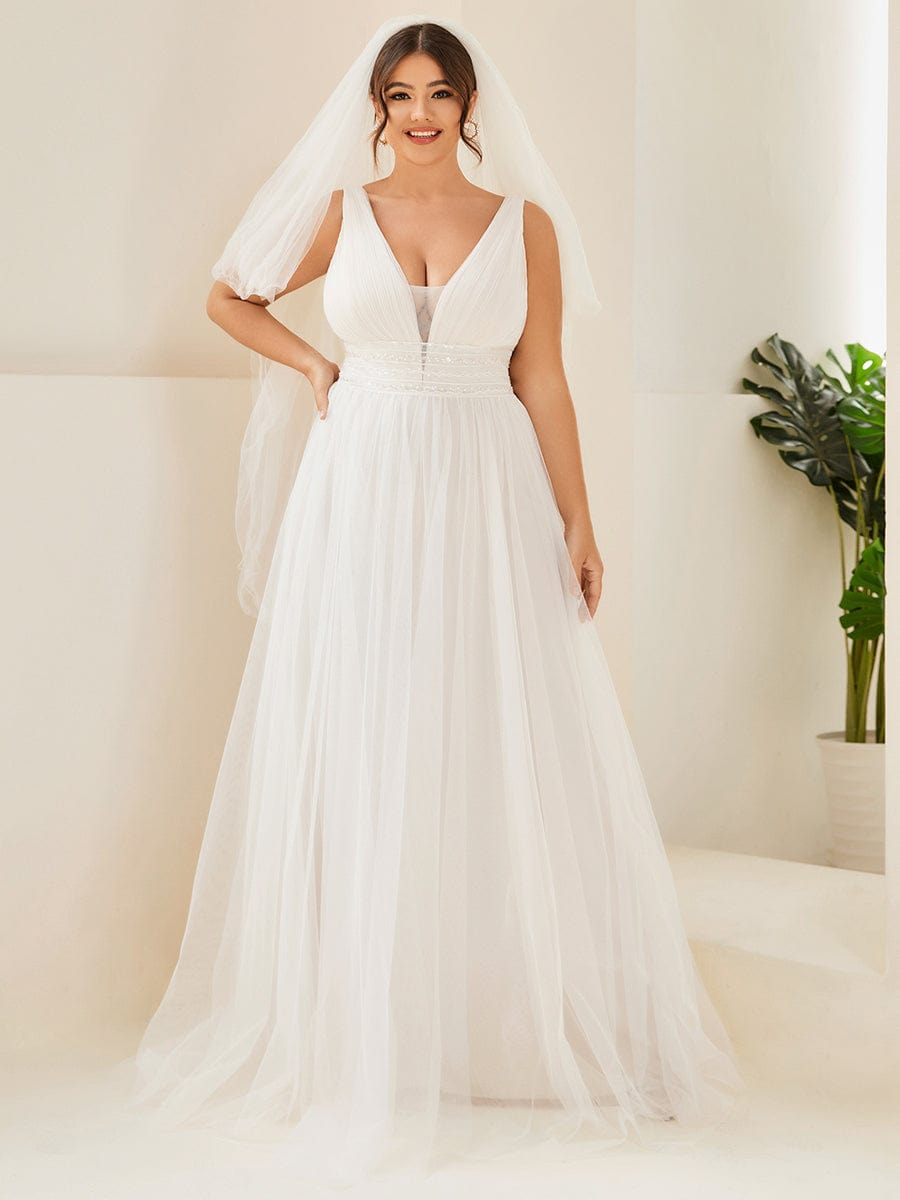Plus Size Ivory Wedding Dress with Illusion V-neck Ever-Pretty Plus Plus Size Ivory Wedding Dress with Illusion V-neck Ever-Pretty Plus