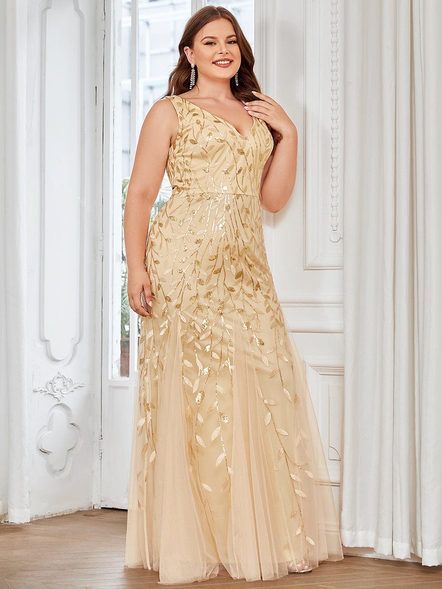 Shop Plus Size Sleeveless Sequin Leaf Floor Length Formal Maxi Dress Shop Plus Size Sleeveless Sequin Leaf Floor Length Formal Maxi Dress