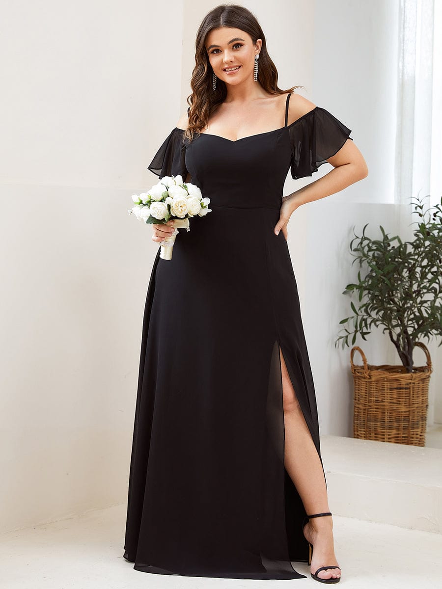 Plus Size Cold Shoulder Maxi Dress with Side Slit - Burgundy / 16 Plus Size Cold Shoulder Maxi Dress with Side Slit - Burgundy / 16