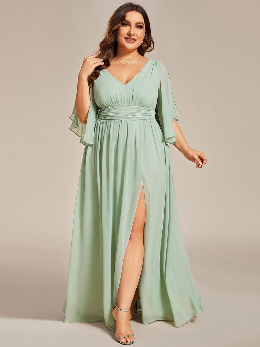 Plus Size Chiffon Half Sleeve V-Neck Dress – Ever-Pretty Plus