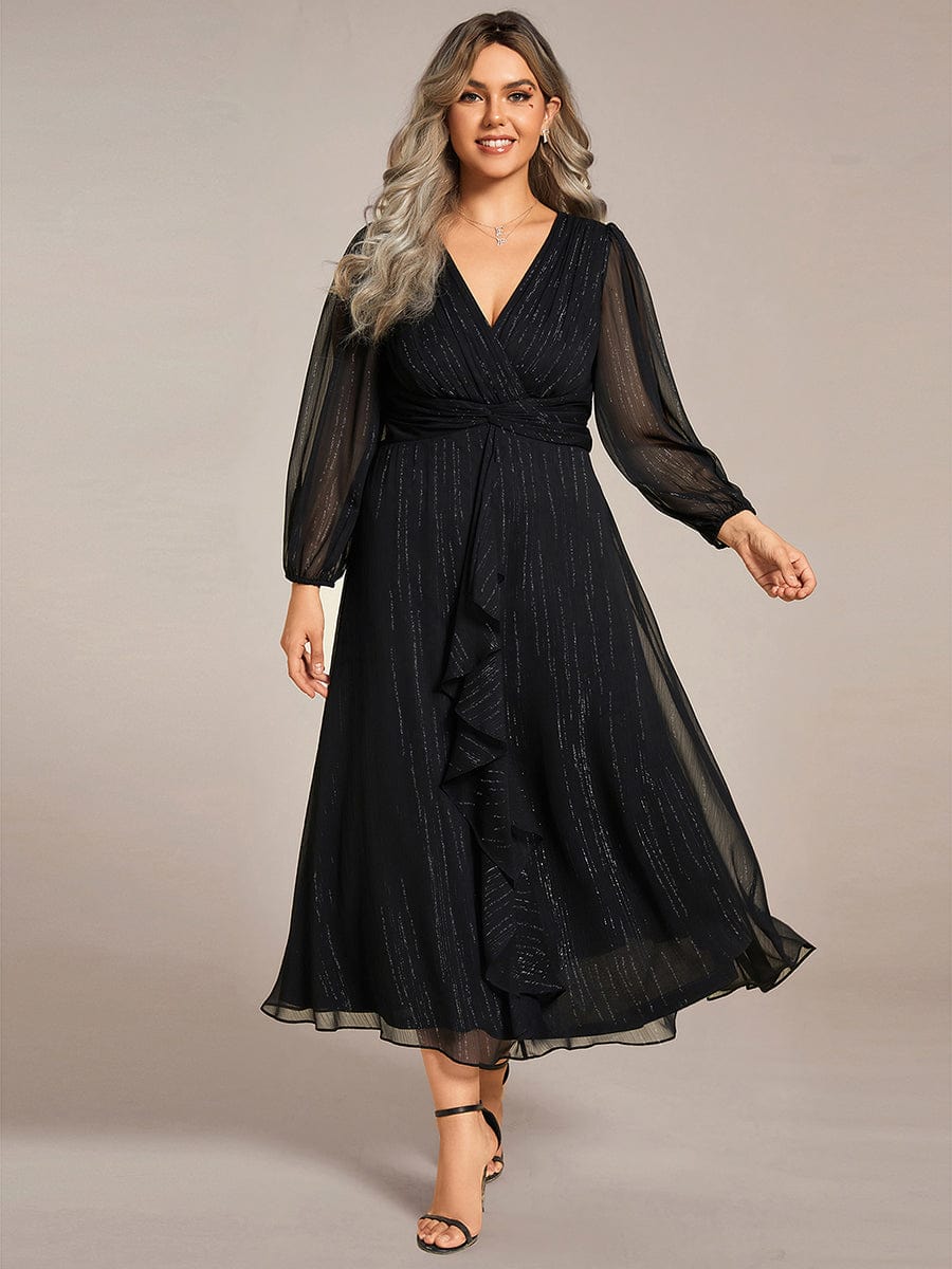 Plus Size Long Sleeve Twist Knot Glitter Midi Dress Ever-Pretty Plus Plus Size Long Sleeve Twist Knot Glitter Midi Dress Ever-Pretty Plus
