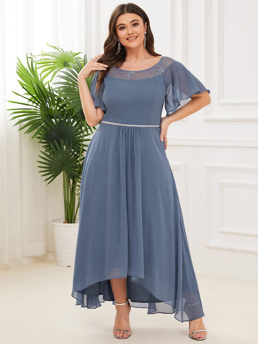 Plus Size Boat Neck Dress with Lace & High-Low Hem Ever-Pretty Plus Plus Size Boat Neck Dress with Lace & High-Low Hem Ever-Pretty Plus