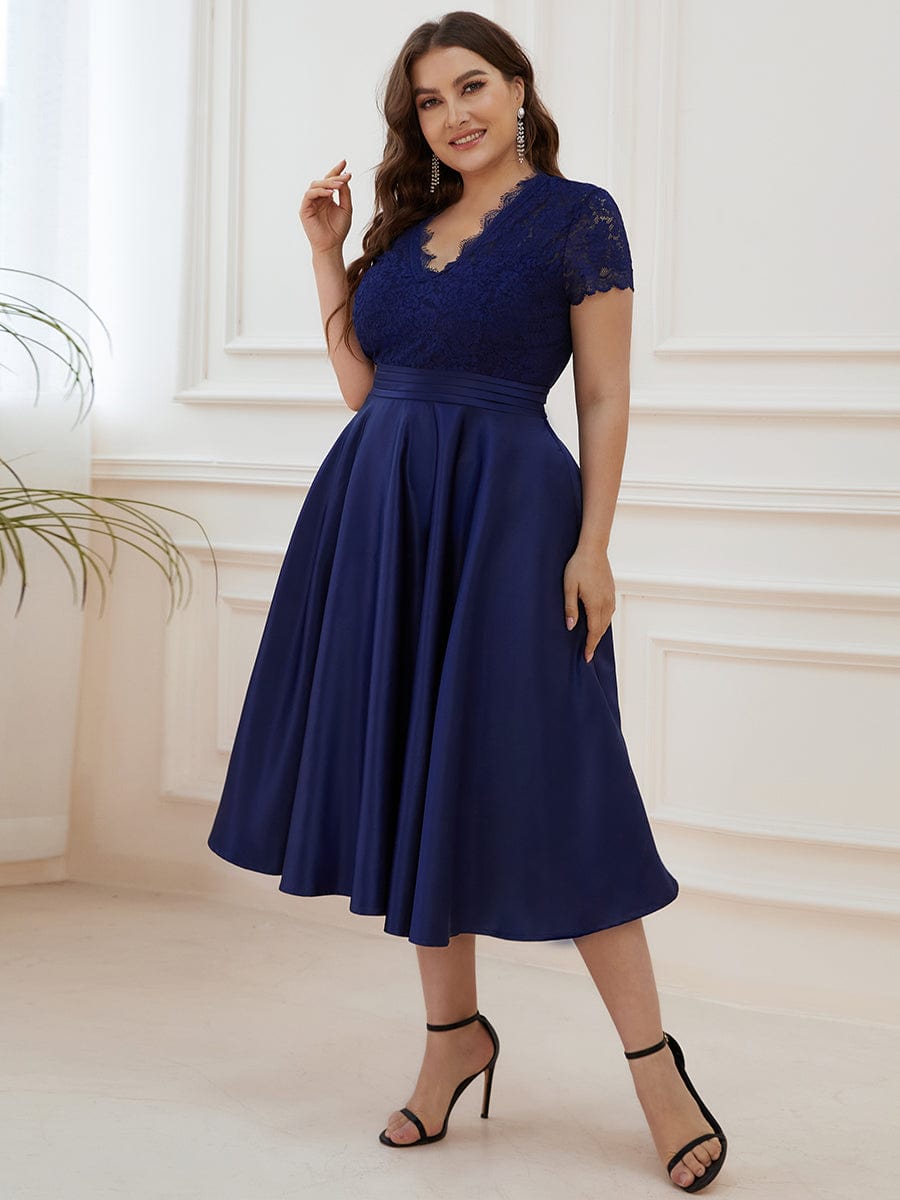 Plus Size V-neck Lace Bodice A-line Dress with Pockets Ever-Pretty Plus Plus Size V-neck Lace Bodice A-line Dress with Pockets Ever-Pretty Plus