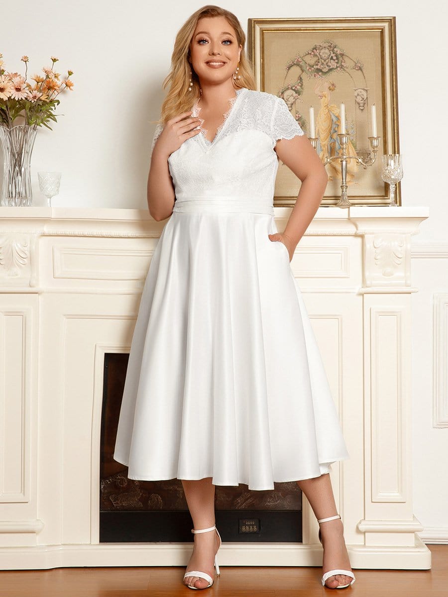 Plus Size V-neck Lace Bodice A-line Dress with Pockets Ever-Pretty Plus Plus Size V-neck Lace Bodice A-line Dress with Pockets Ever-Pretty Plus