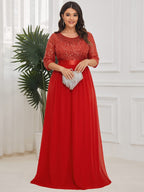Plus Size Chiffon Sequin Maxi Dress #color_Red