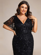 Plus Size Long Mermaid Dress #color_Black