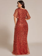 Plus Size Long Mermaid Dress #color_Burnt Orange
