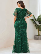 Plus Size Long Mermaid Dress #color_Dark Green