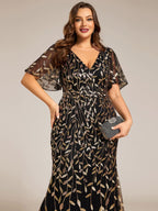 Plus Size Long Mermaid Dress #color_Black & Gold