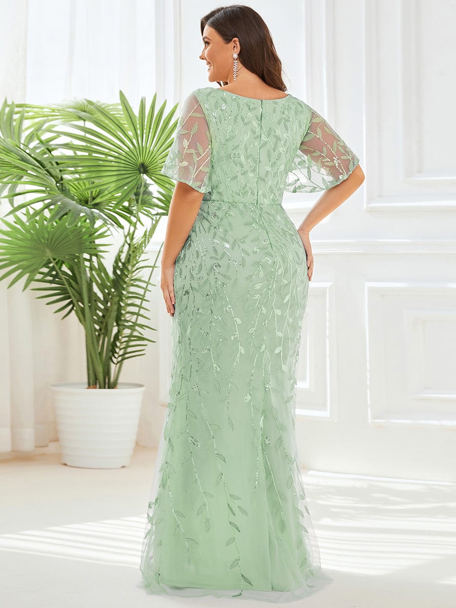 Plus Size Long Mermaid Dress #color_Sage Green
