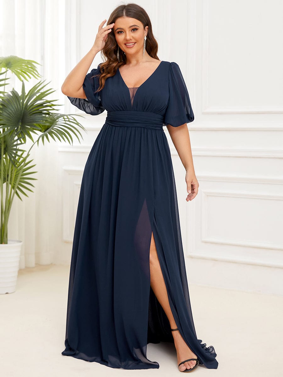 Plus Size Illusion V-Neck Slit Maxi Dress Ever-Pretty Plus Plus Size Illusion V-Neck Slit Maxi Dress Ever-Pretty Plus