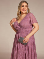 Ruffled Lace High-Low Plus Size Dress with Short Sleeves #color_Purple Orchid