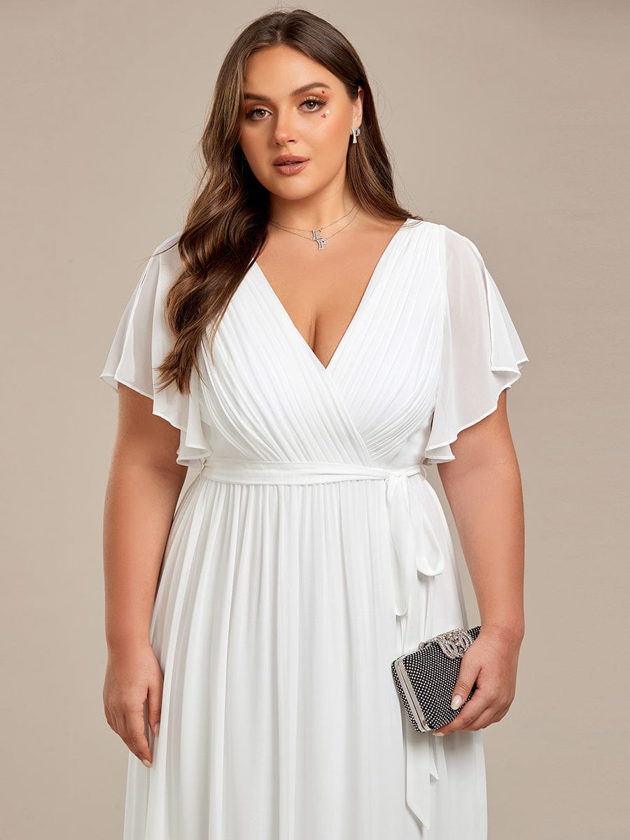 Plus Size Pleated Chiffon Tie-Waist Maxi Dress #color_White