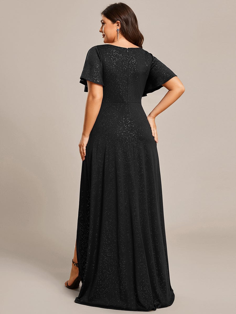 Plus Size Glitter High-Low Front Slit Maxi Dress - Burgundy / 16 Plus Size Glitter High-Low Front Slit Maxi Dress - Burgundy / 16
