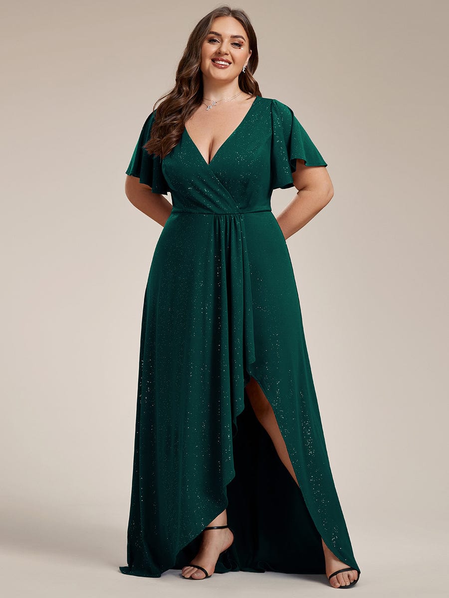 Plus Size Glitter High-Low Front Slit Maxi Dress