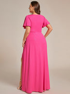Plus Size Glitter High-Low Front Slit Maxi Dress #color_Hot Pink