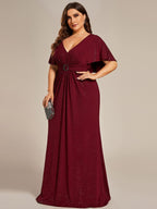 Plus Size Glitter Mermaid Dress #color_Burgundy