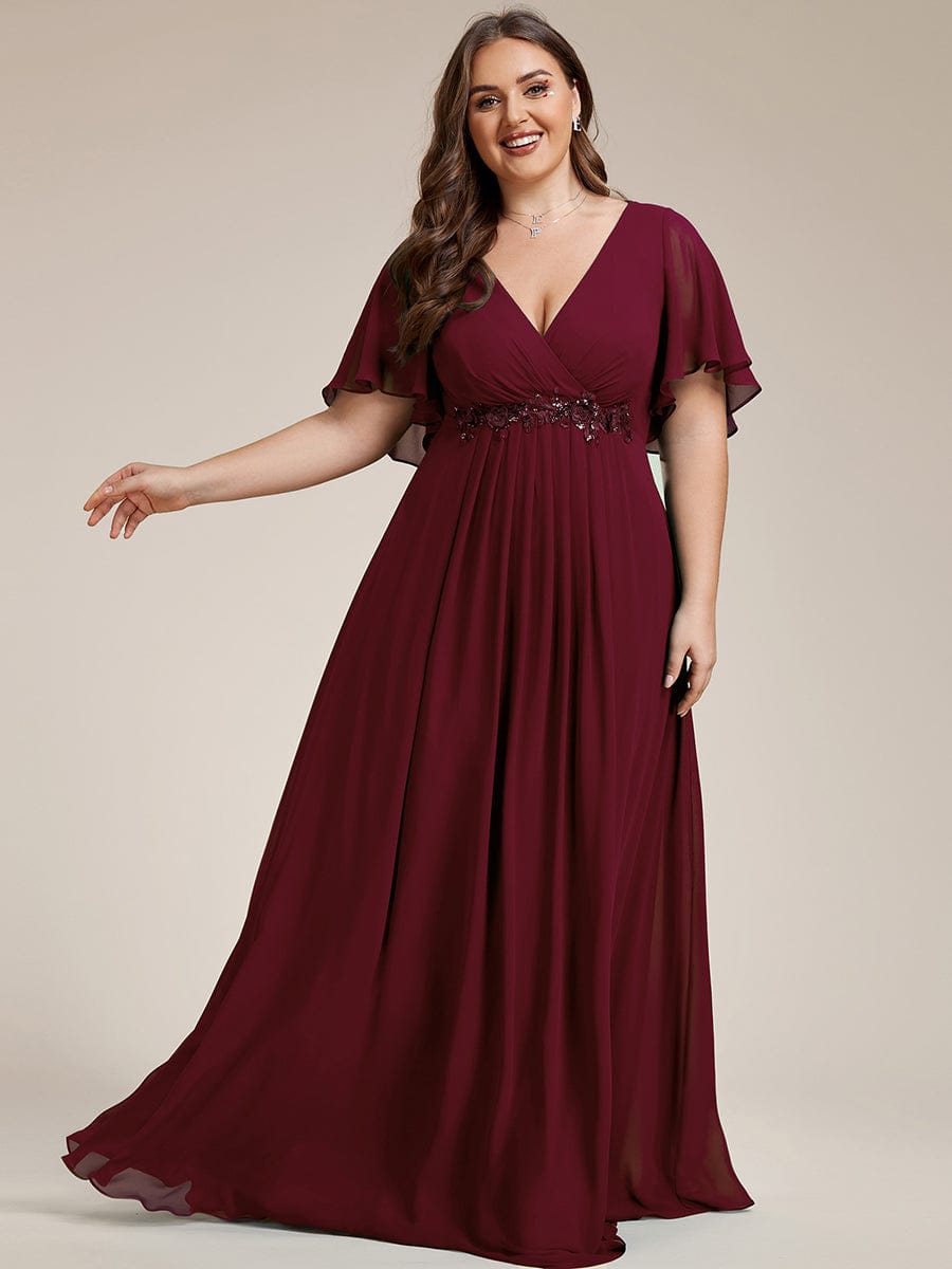 Plus Size Applique Waist A-Line Chiffon Maxi Dress