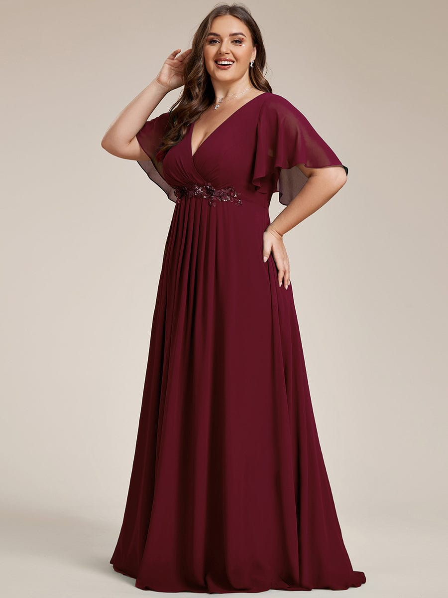 plus size chiffon formal dresses Ever-Pretty Plus Size Chiffon Knee-length Ruffles Sleeve Pleated A-Line Semi Formal Dress Occasion Dress