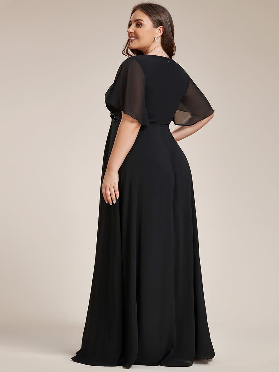 Plus Size Applique Waist Chiffon Maxi Dress with Short Sleeves Ever-Pretty Plus Plus Size Applique Waist Chiffon Maxi Dress with Short Sleeves Ever-Pretty Plus