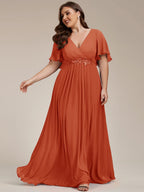 Plus Size Applique Waist A-Line Chiffon Maxi Dress #color_Burnt Orange