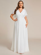 Plus Size Applique Waist A-Line Chiffon Maxi Dress #color_Cream