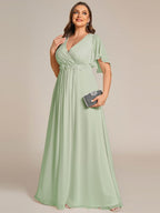 Plus Size Applique Waist A-Line Chiffon Maxi Dress #color_Sage Green