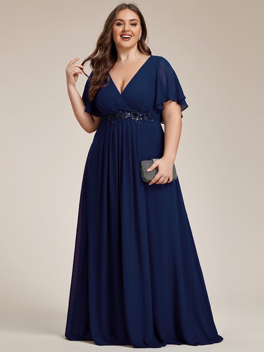 Plus Size V-Neck Chiffon Floral Applique Short Sleeve Maxi Evening Dress Plus Size V-Neck Chiffon Floral Applique Short Sleeve Maxi Evening Dress