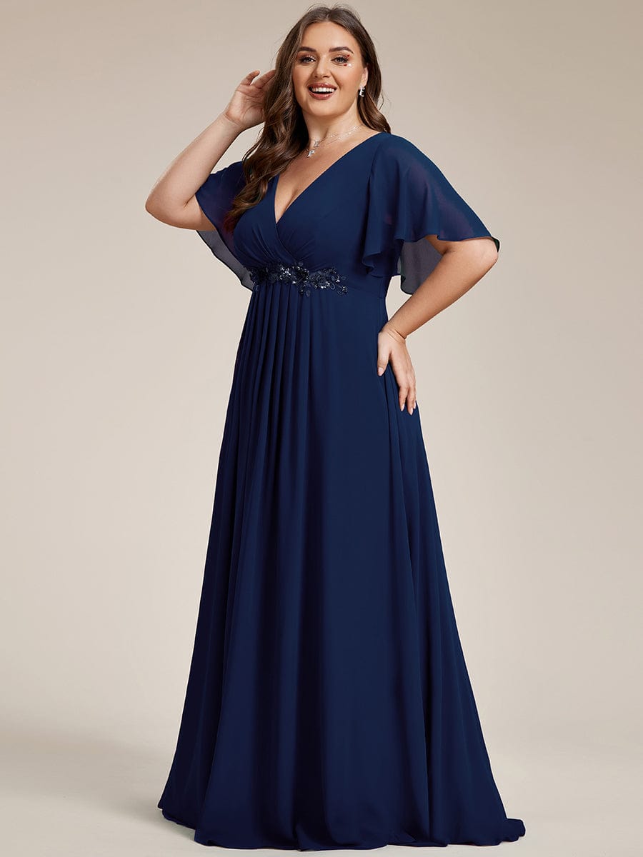 Plus Size V-Neck Chiffon Floral Applique Short Sleeve Maxi Evening Dress Plus Size V-Neck Chiffon Floral Applique Short Sleeve Maxi Evening Dress