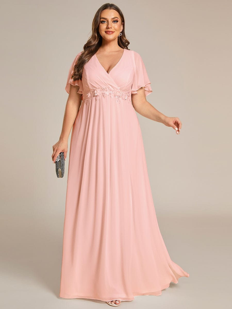Plus Size V-Neck Chiffon Floral Applique Short Sleeve Maxi Evening Dress Plus Size V-Neck Chiffon Floral Applique Short Sleeve Maxi Evening Dress