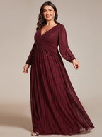 Glitter Empire Waist Plus Size Maxi Dress with Long Sleeves #color_Burgundy