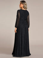 Glitter Empire Waist Plus Size Maxi Dress with Long Sleeves #color_Black