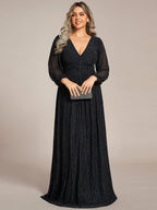 Glitter Empire Waist Plus Size Maxi Dress with Long Sleeves #color_Black