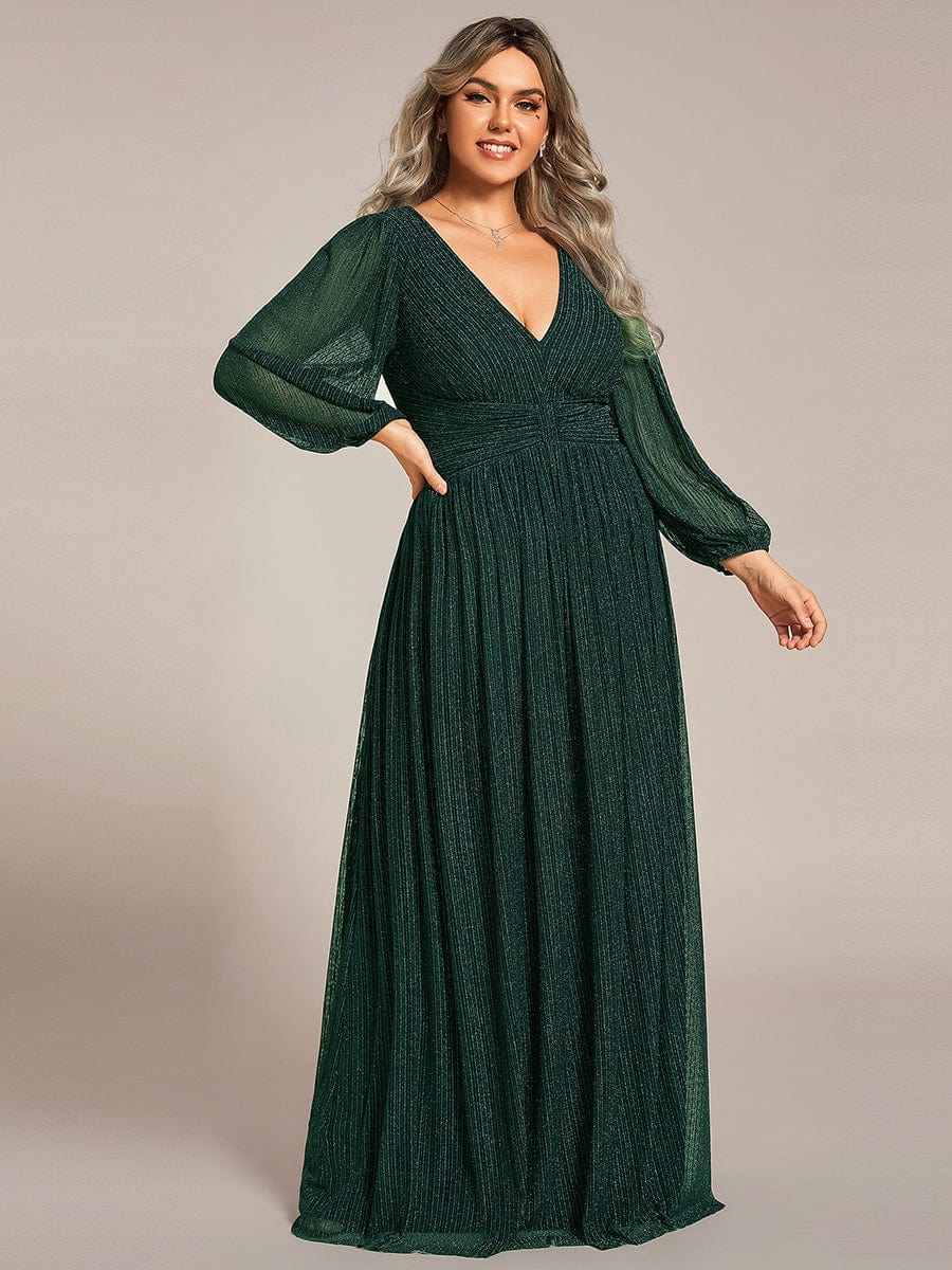 Plus Size Glitter Maxi Dress | Long Sleeve Empire Waist Gown Ever-Pretty Plus Plus Size Glitter Maxi Dress | Long Sleeve Empire Waist Gown Ever-Pretty Plus