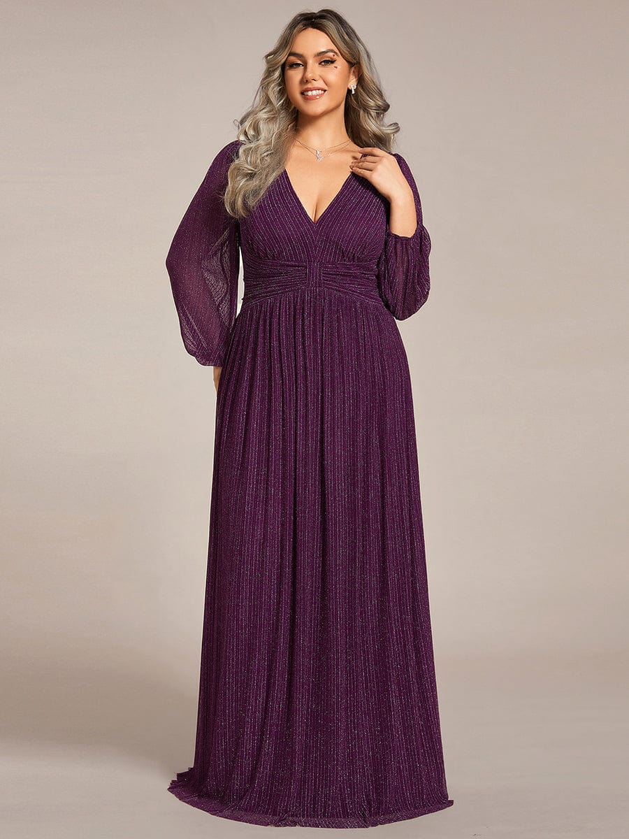 Plus Size Glitter Maxi Dress | Long Sleeve Empire Waist Gown Ever-Pretty Plus Plus Size Glitter Maxi Dress | Long Sleeve Empire Waist Gown Ever-Pretty Plus