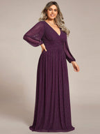 Glitter Empire Waist Plus Size Maxi Dress with Long Sleeves #color_Purple Wisteria