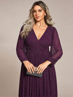 Glitter Empire Waist Plus Size Maxi Dress with Long Sleeves #color_Purple Wisteria