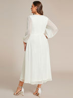 Plus Size Long Sleeve Twist Knot Glitter Midi Dress #color_Cream