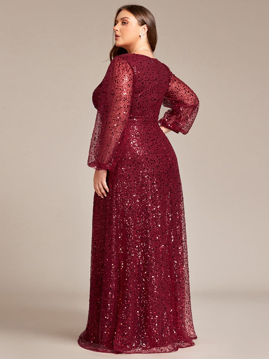 Plus Size V-Neck Sequin Maxi Dress | Lantern Long Sleeve Gown Ever-Pretty Plus Plus Size V-Neck Sequin Maxi Dress | Lantern Long Sleeve Gown Ever-Pretty Plus