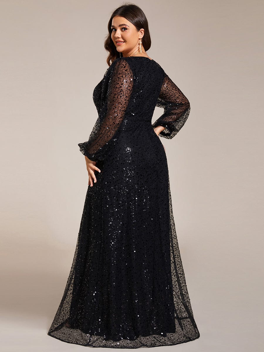 Plus Size V-Neck Sequin Maxi Dress | Lantern Long Sleeve Gown Ever-Pretty Plus Plus Size V-Neck Sequin Maxi Dress | Lantern Long Sleeve Gown Ever-Pretty Plus