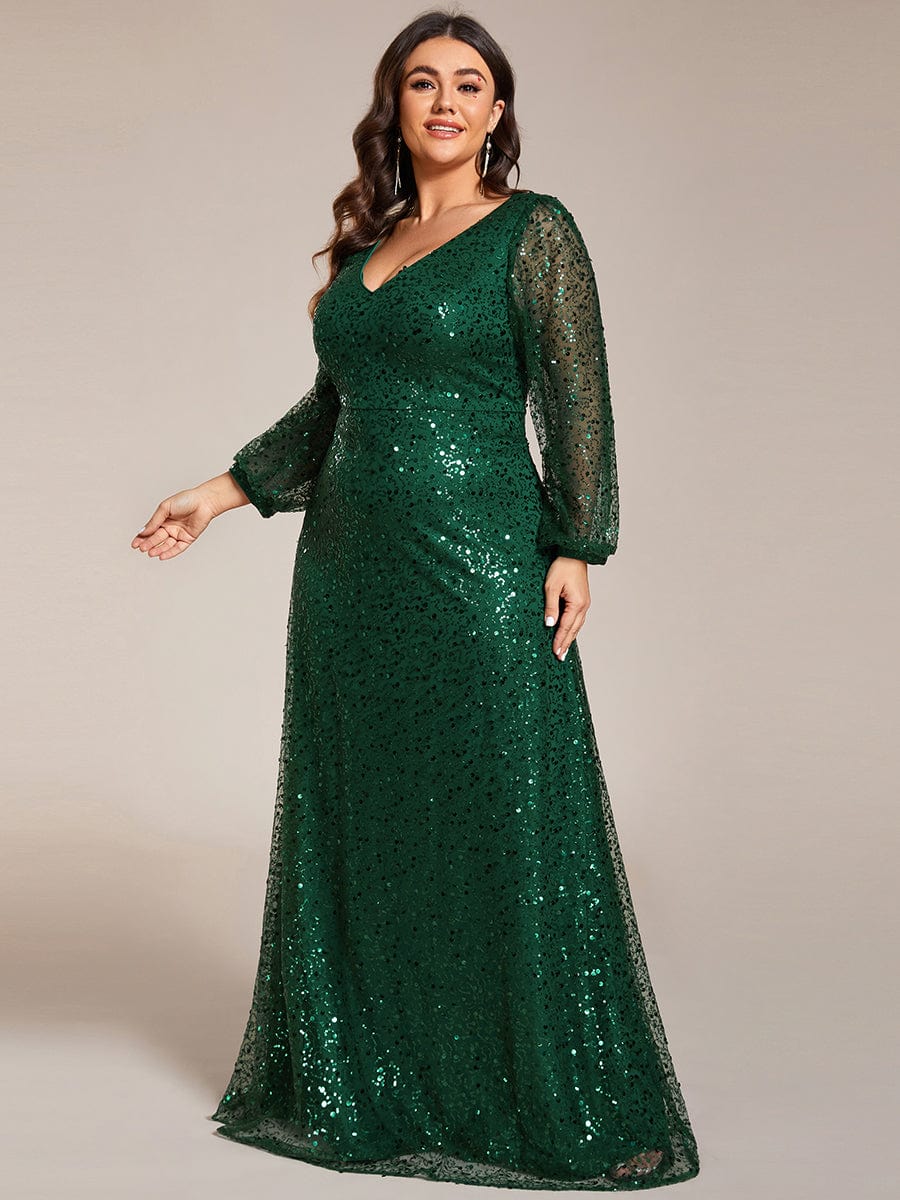 Plus Size V-Neck Sequin Maxi Dress