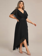 Plus Size Chiffon Bat-Wing Sleeve Dress #color_Black