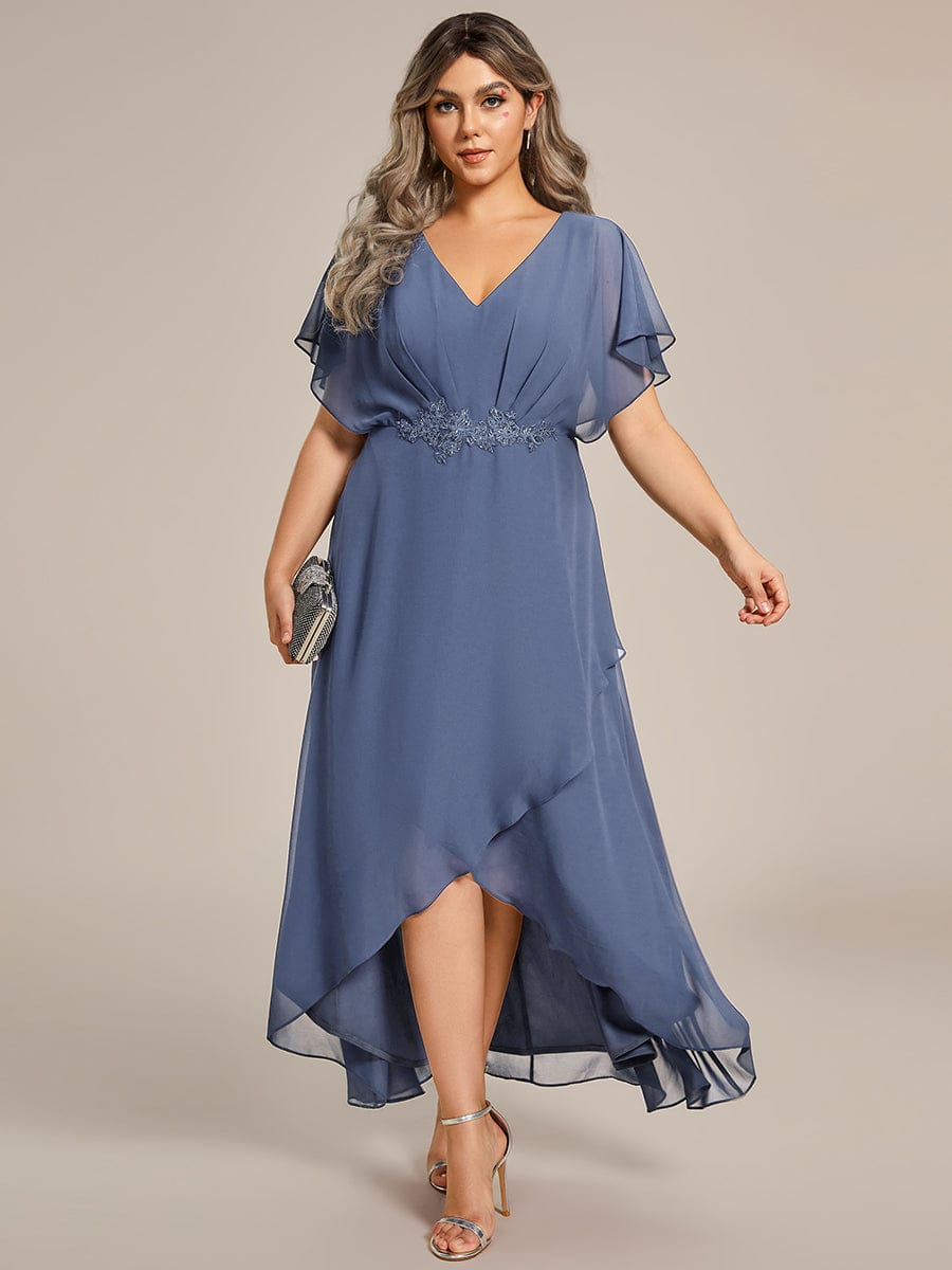 chiffon high low dress plus size Women Plus Size Long Formal Dress Short Sleeve Chiffon Ruffle V Neck High Low Split Wedding Guest Maxi Dresses Black at Amazon Women's Clothing store