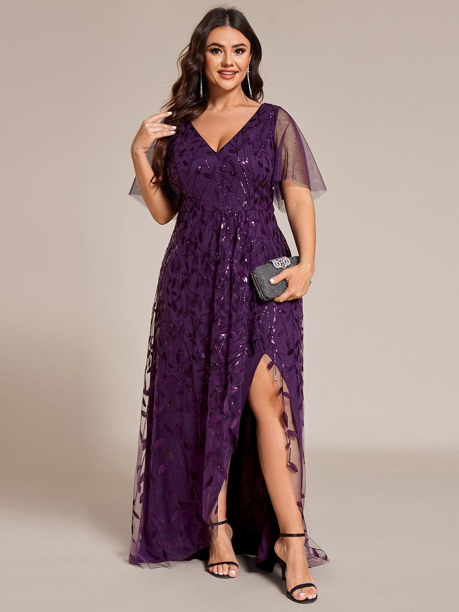 Plus Size Sequin V-Neck Dress