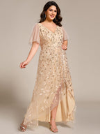 Plus Size Sequin V-Neck Dress #color_Gold