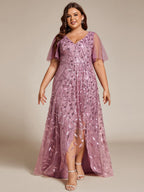 Plus Size Sequin V-Neck Dress #color_Purple Orchid