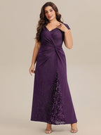 Plus Size Knotted Knit Cap Sleeve Maxi Glitter Evening Dress #color_Dark Purple